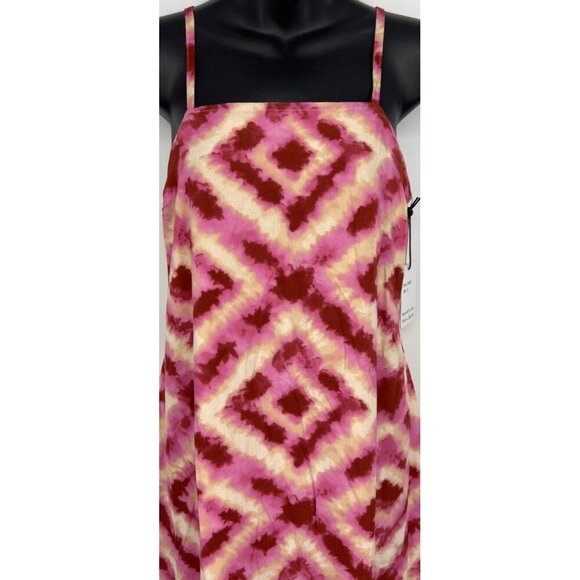 Japna Pink Shift Midi Dress Small S Pink Cream Geometric Sleeveless Rayon New - Picture 2 of 7
